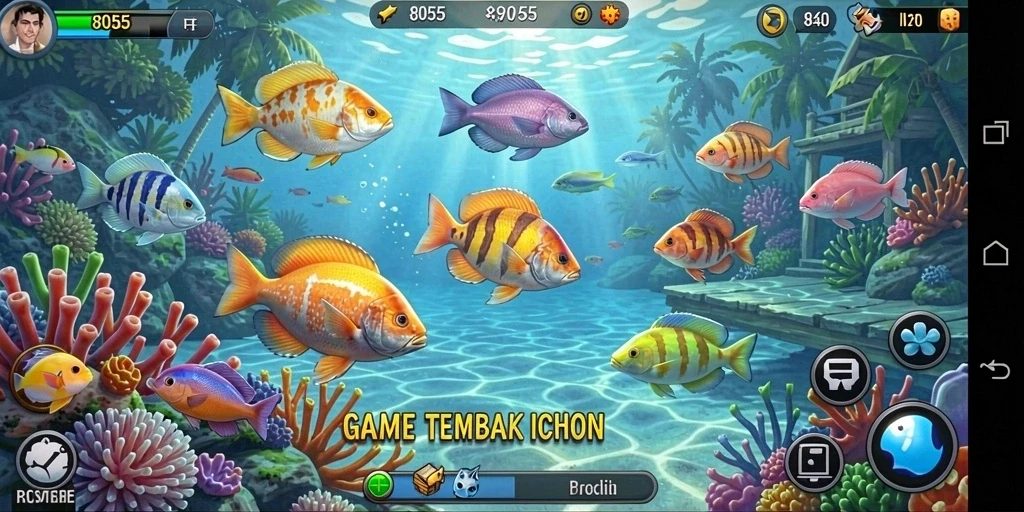 Gameplay seru dalam 8055 dengan menembak ikan.