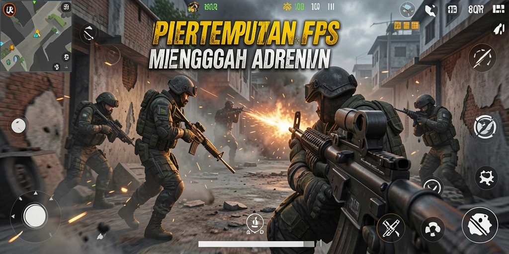 Tampilan aksion seru dalam pertempuran FPS 8QR.