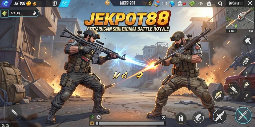 Menampilkan aksi seru di game Battle Royale JEKPOT88.