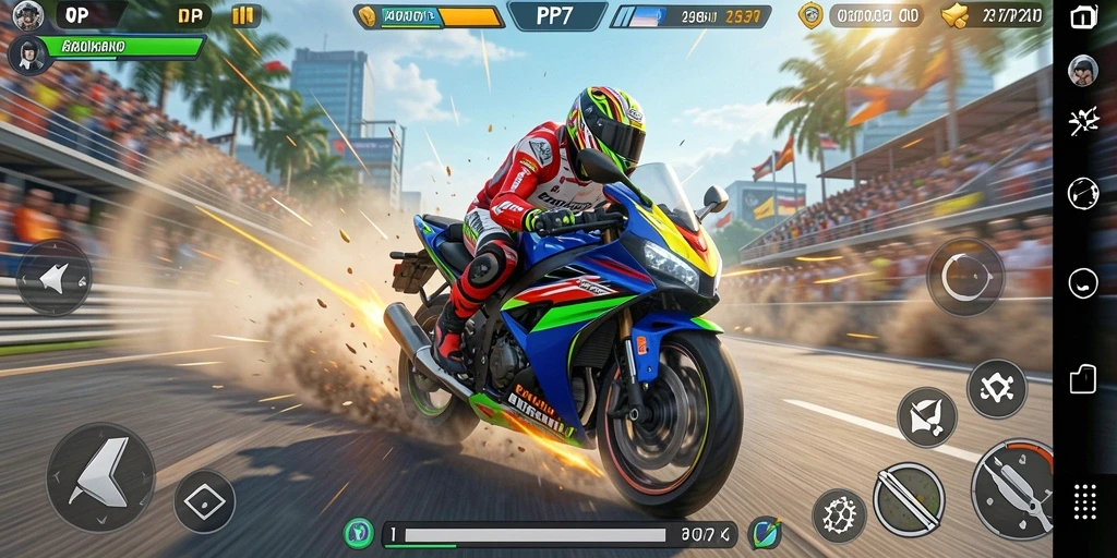 Tampilan gameplay PP7 yang mendebarkan saat balapan motor.